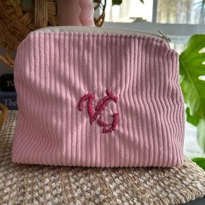 Custom made makeup bag with hand embroidered monogram. Your choice of colors!